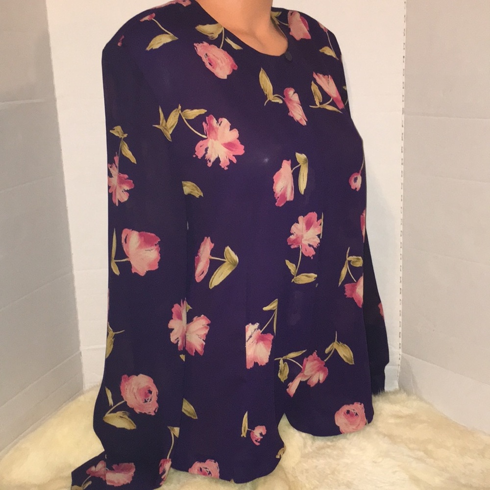 CHAUS•Sheer Silky Secretary Blouse Shirt Top 16 - Picture 3 of 8